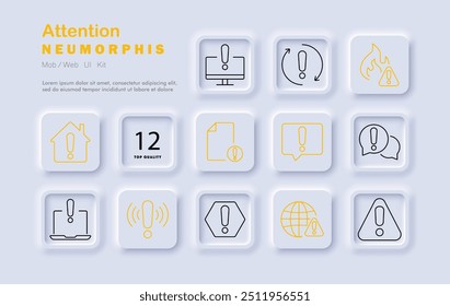 Icono de conjunto de atención. Alerta, signo de exclamación, advertencia, peligro, emergencia, precaución, notificación, peligro de incendio, seguridad, mensaje importante, prioridad, anuncio, seguridad, riesgo