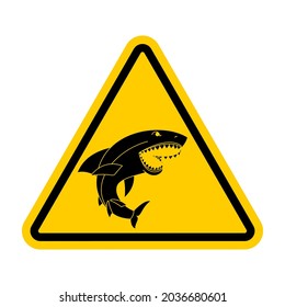 Attention Shark. Caution Sea predator. Yellow triangle road sign. 