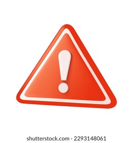 Attention sign 3D icon. Warning icon. Exclamation mark icon, hazard warning attention sign, danger and caution symbol, error logo. 3D vector render icon isolated on white