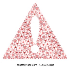 Attention Sign composition organized of atom pictograms. Vector atom icons are organized into geometric fail sign collage.