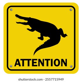 Attention sign Crocodile. Yellow metal warning sign. Vector illustration