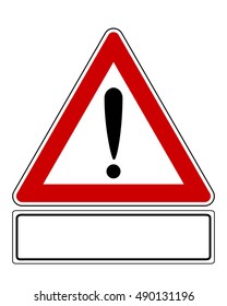 Attention sign with exclamation mark and added information