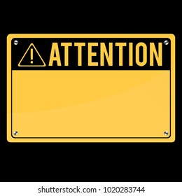 Attention Sign. Flat Sign. Print exclamation mark. Poster. Announcement about the dangers. Plate on the bolts. Vector board.