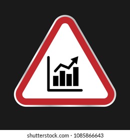 Attention sign with graph icon on black background. Triangle sign