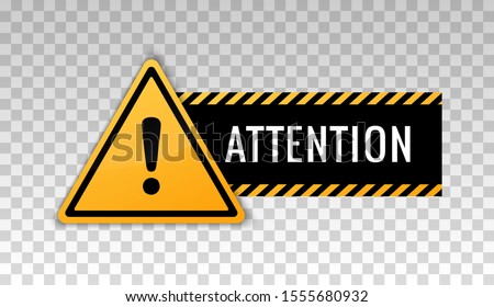 Attention sign. Hazard warning caution board. Attract attention. Exclamation mark. Triangle frame. Striped frame. Precaution message on banner. Design with alert icon. Concept caution dangerous areas Stock foto © 