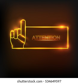 Attention sign. Hazard warning icon with neon effect and place for text . Vector illustration. Speech bubbles and chat symbol.