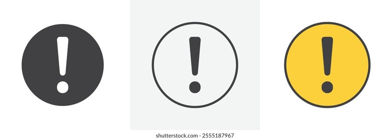 attention sign icon collection in black and colored style.