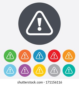 Attention Sign Icon. Exclamation Mark. Hazard Warning Symbol. Round Colourful 11 Buttons. Vector