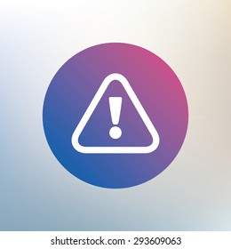 Attention sign icon. Exclamation mark. Hazard warning symbol. Icon on blurred background. Vector