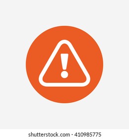 Attention sign icon. Exclamation mark. Hazard warning symbol. Orange circle button with icon. Vector