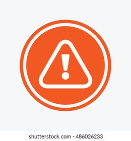Attention sign icon. Exclamation mark. Hazard warning symbol. Graphic design element. Flat attention symbol on the round button. Vector