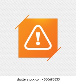 Attention Sign Icon. Exclamation Mark. Hazard Warning Symbol. Orange Square Label On Pattern. Vector