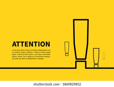 Attention sign icon on yellow background. Exclamation mark. Vector illustration