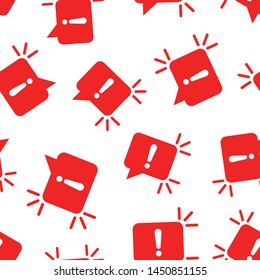 Attention sign icon seamless pattern background. Warning banner vector illustration on white isolated background. Information business concept.