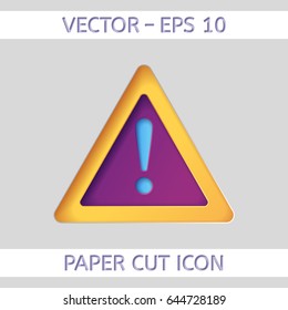 Attention sign icon. Used as an icon or logo for web printing, leaflets, postcards, posters, brochures. Vector illustration. Paper cut design style.