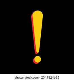 Attention sign illustration. 3D Extruded Yellow Icon with Red Sides a Black background. Illustration.