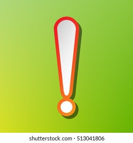Attention sign illustration. Contrast icon with reddish stroke on green background.