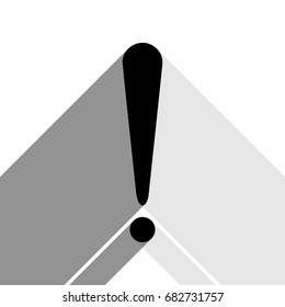 Attention sign illustration. Vector. Black icon with two flat gray shadows on white background.