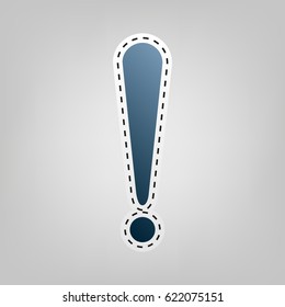 Attention sign illustration. Vector. Blue icon with outline for cutting out at gray background.