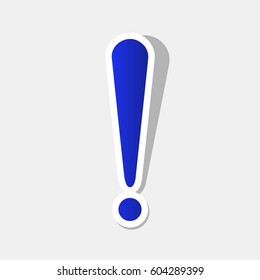 Attention sign illustration. Vector. New year bluish icon with outside stroke and gray shadow on light gray background.