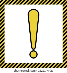 Attention sign illustration. Vector. Warm yellow icon with black contour in frame named as under construction at white background. Isolated.
