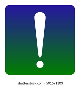 Attention sign illustration. Vector. White icon at green-blue gradient square with rounded corners on white background. Isolated.