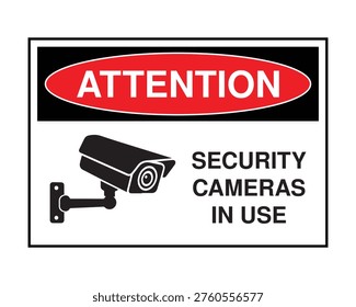 Attention sign indicating security cameras in use with CCTV icon. Perfect for businesses, offices, warehouses, and private property to enhance safety and deter unauthorized access.