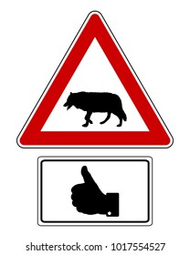 Attention sign with optional label thumbs up
