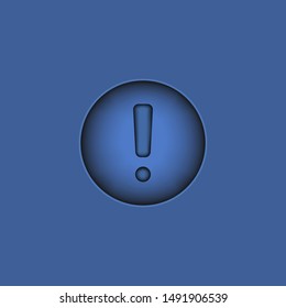 Attention sign. Paper style icon with shadow. blue circle
