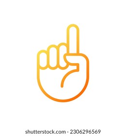 Attention sign pixel perfect gradient linear vector icon. Raised up index finger. Informative hand gesture. Thin line color symbol. Modern style pictogram. Vector isolated outline drawing