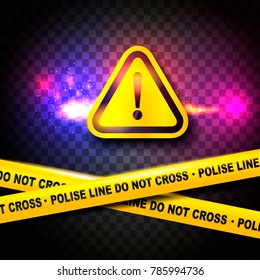 Attention sign and police lines. Vector illustration