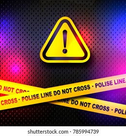 Attention sign and police lines. Vector illustration
