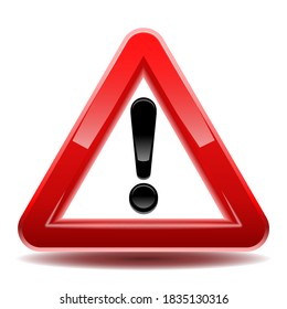 Attention Sign Red Triangle 3D Style.  Vector illustration isolated on white background.