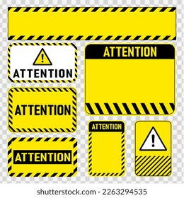 Attention sign set. Various black and yellow warning signs.