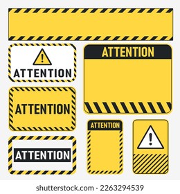 Attention sign set. Various black and yellow warning signs.