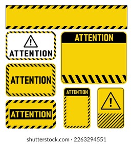 Attention sign set. Various black and yellow warning signs.