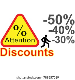 Attention sign with text, numbers and human silhouette