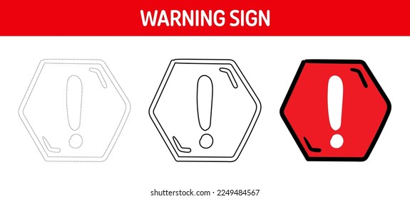 Attention sign tracing and coloring worksheet for kids