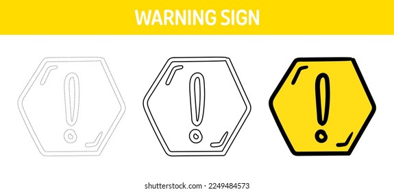 Attention sign tracing and coloring worksheet for kids