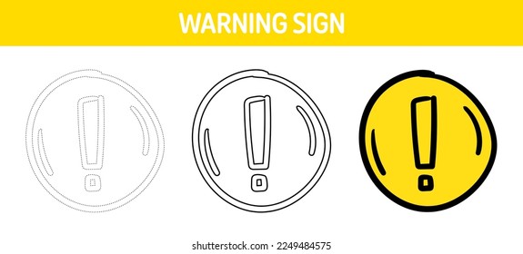 Attention sign tracing and coloring worksheet for kids