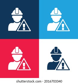 Aufmerksamkeits-Signal und Bauarbeiter-Blau und rot vier Farben minimale Icon Set