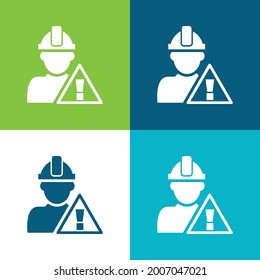 Attention Signal And Construction Worker Flat four color minimal icon set