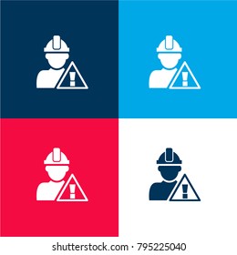 Attention signal and construction worker four color material and minimal icon logo set in red and blue