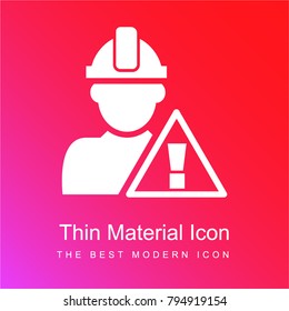 Attention signal and construction worker red and pink gradient material white icon minimal design