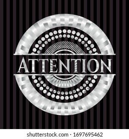 Attention silver badge. Vector Illustration. Mosaic.