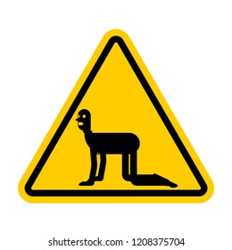 Attention Slave BDSM. Caution Sexual Dominance. Yellow Danger road sign. Vector illustration