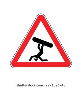 Attention Snowboarder, Skier. Warning red road sign. Caution snowboarding, Skiing