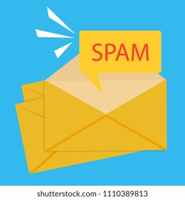 Attention spam message. Spam data concept. Vector illustration.