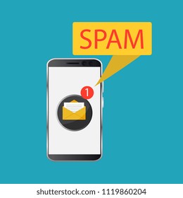 Attention spam message. Spam data concept. Vector illustration.