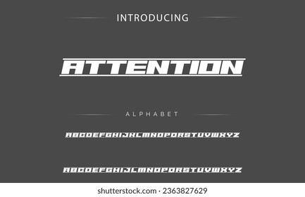Attention Sport Modern Italic Alphabet Font. Typography urban style fonts for technology, digital, movie logo design. vector illustration